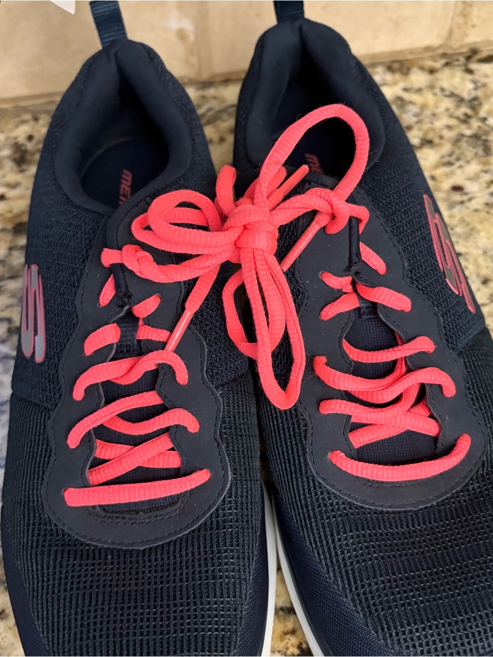 Skechers Black Knit Sneakers with Pink Laces